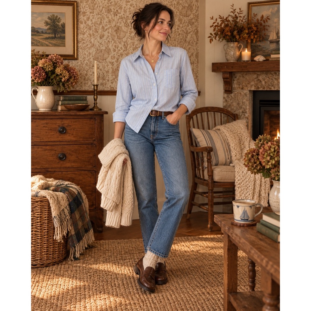 St. John's Bay Petite Blue & Green Striped Oxford Button-Up – PL | BNWOT